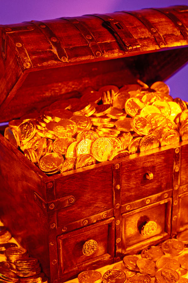 Treasure chest with gold coins by Garry Gay