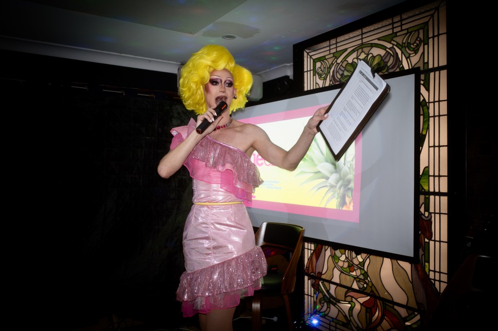  Drag artist Evalyn Eatdith at the launch of Queersland